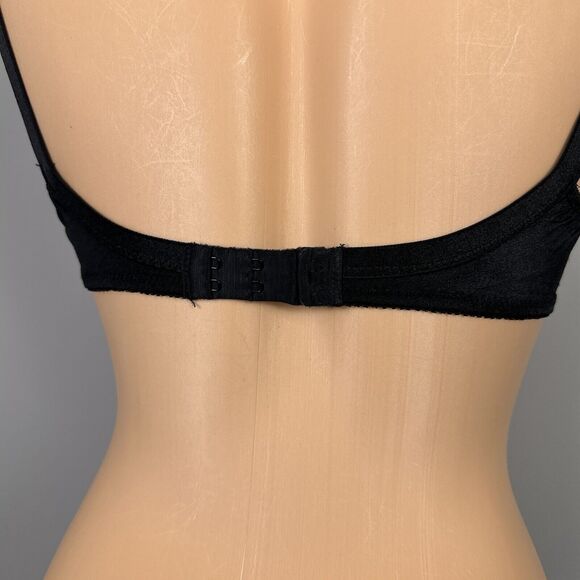 Vintage Vanity Fair Bra Size 34B 75-152 Black Semi Sheer Jacquard Lace Unlined - Picture 6 of 9